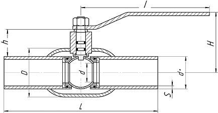 Кран шаровый приварной стандартнопроходной LD КШЦП газовый - схема, спецификация